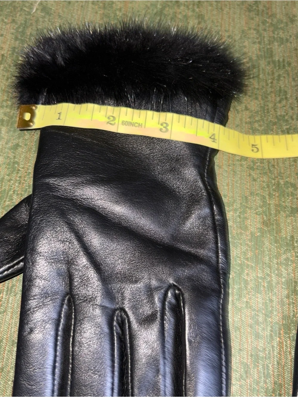 Classic Black Leather Gloves with Fur Trim - Women's